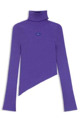Logo-badge rib-knit sweater with asymmetric hem