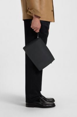 Italian-leather portfolio with embossed logo, Black