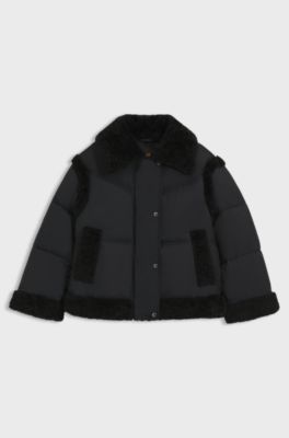 Water-repellent jacket with teddy trims, Black