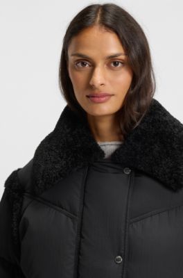 Water-repellent jacket with teddy trims, Black