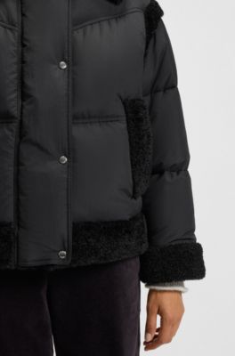 Water-repellent jacket with teddy trims, Black