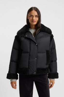 Water-repellent jacket with teddy trims, Black