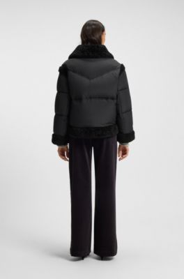 Water-repellent jacket with teddy trims, Black