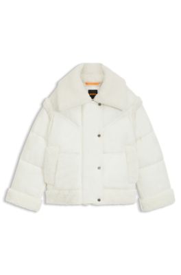 Cazadora repelente al agua con detalles de peluche, Blanco