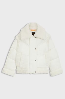 Giubbotto idrorepellente con dettagli peluche, Bianco