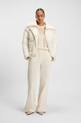 Wasserabweisende Jacke mit Teddy-Details, Wei&szlig;