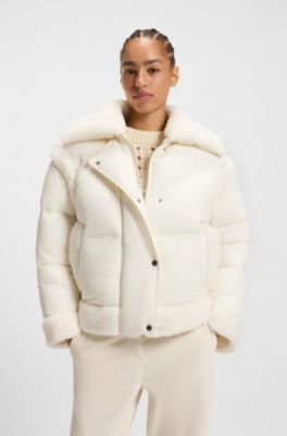 Water-repellent jacket with teddy trims, Natural