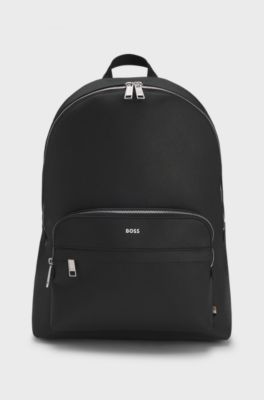 Structured backpack with logo trim, Black