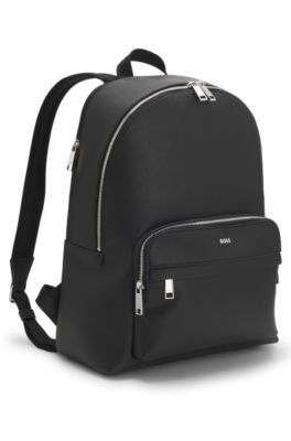 Structured backpack with logo trim, Black
