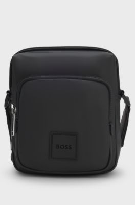Coated fabric reporter bag with logo patch, Black