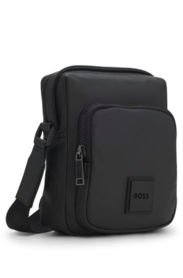 Coated fabric reporter bag with logo patch, Black