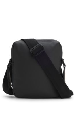 Coated fabric reporter bag with logo patch, Black