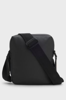 Coated fabric reporter bag with logo patch, Black