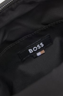 Coated fabric reporter bag with logo patch, Black