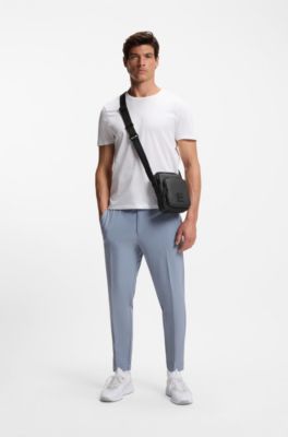 Sac reporter en tissu enduit avec patch logot&eacute;, Noir