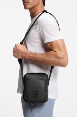 Coated fabric reporter bag with logo patch, Black