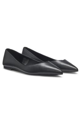 Ballerina pumps in nappa leather with stacked-logo trim, Black