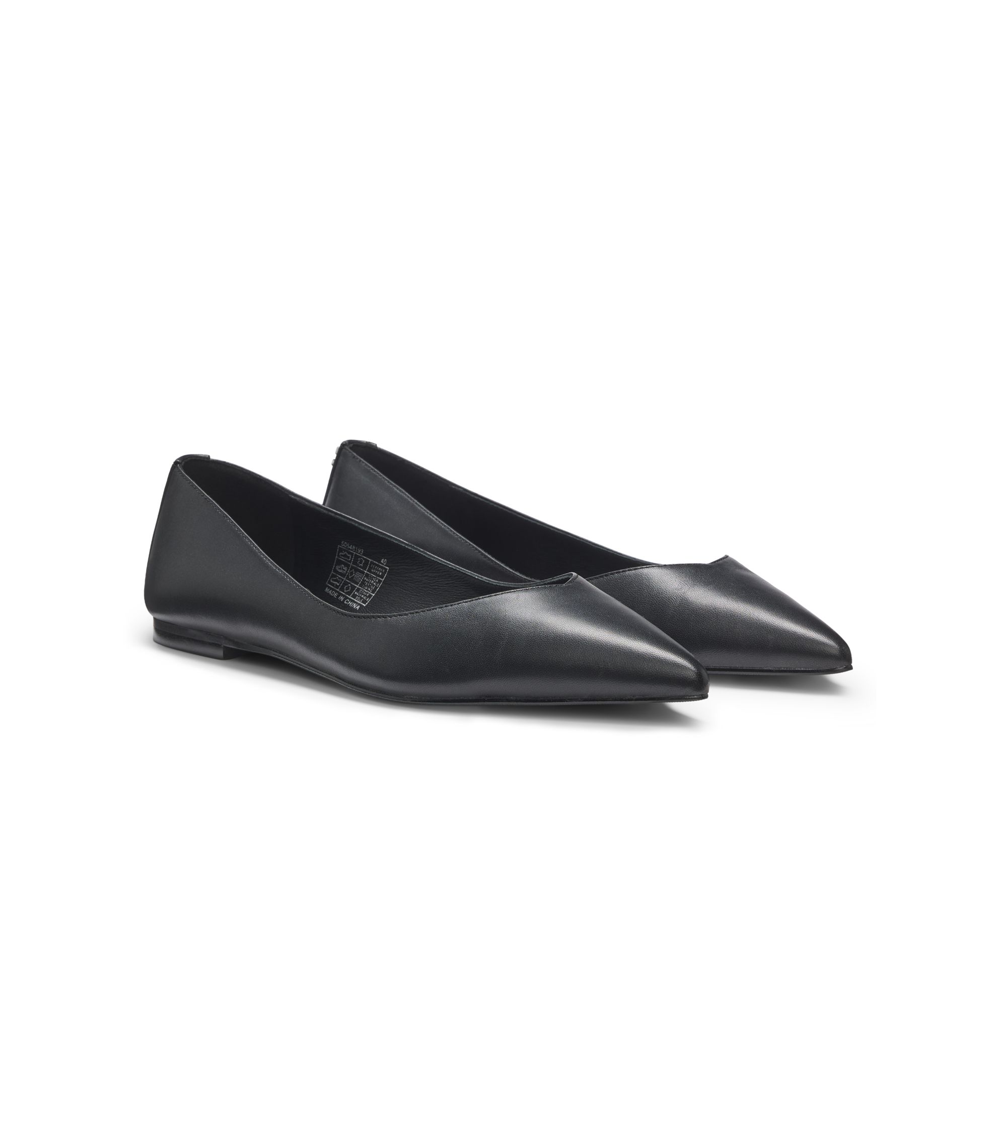 HUGO - Ballerina pumps in nappa leather with stacked-logo trim - Black