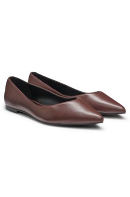 Ballerina pumps in nappa leather with stacked-logo trim, Brown