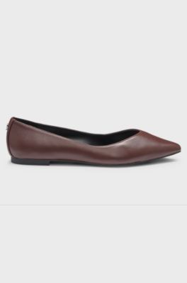 Ballerina pumps in nappa leather with stacked-logo trim, Brown
