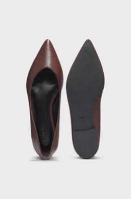 Ballerina pumps in nappa leather with stacked-logo trim, Brown