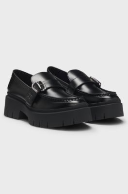 Loafers with buckled strap, Black