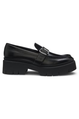 Leather loafers with buckled strap, Black