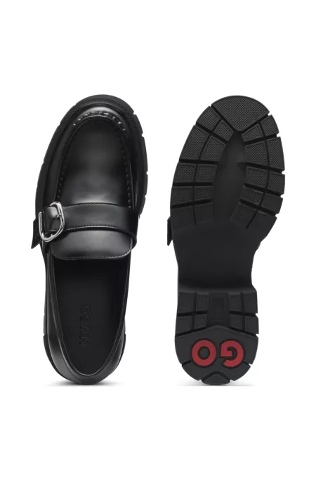 Leather loafers with buckled strap