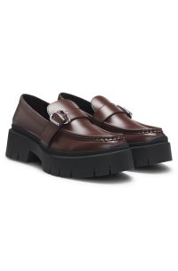 Leather loafers with buckled strap, Donkerbruin