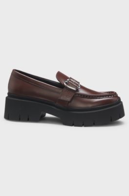 Leather loafers with buckled strap, Dark Brown