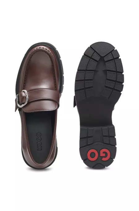 Leather loafers with buckled strap
