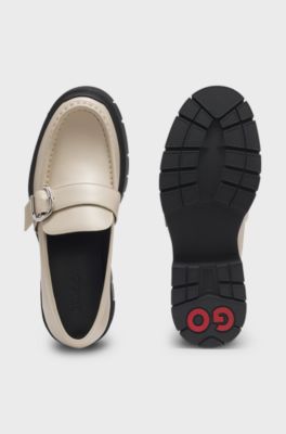 Mocassins em pele com al&ccedil;a com fivela, Light Beige