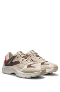 Logo-backtab trainers with mesh details, Light Beige