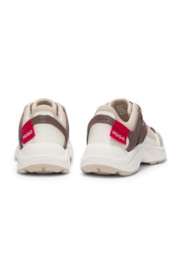 Logo-backtab trainers with mesh details, Beige