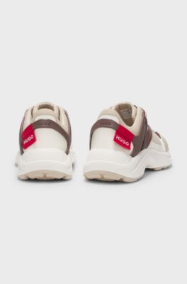 Logo-backtab trainers with mesh details, Beige