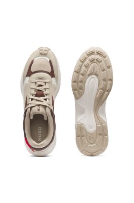 Logo-backtab trainers with mesh details, Beige