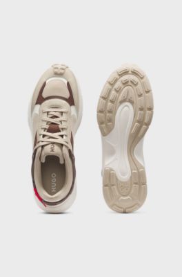 Logo-backtab trainers with mesh details, Beige