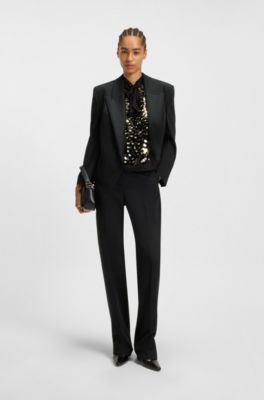 Regular fit-smokingbyxor i twill av jungfruull, Svart