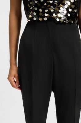 Regular fit-smokingbyxor i twill av jungfruull, Svart