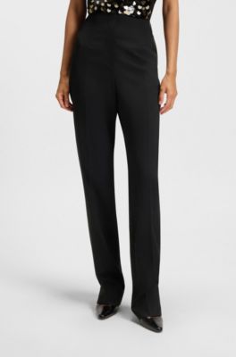 Regular fit-smokingbyxor i twill av jungfruull, Svart