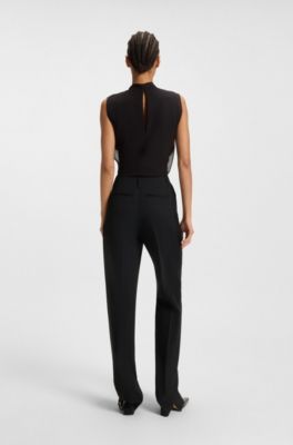 Regular-fit tuxedo trousers in virgin-wool twill, Black