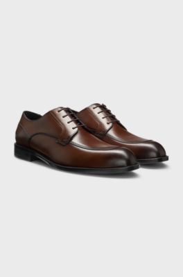 Derby shoes in leather with durable outsole, Dark Brown