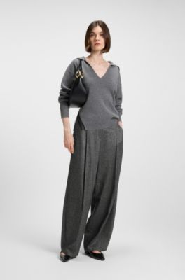 Oversized-fit trousers in structured stretch fabric, Dark Grey