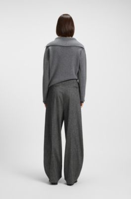 Pantalon Oversize en tissu stretch structur&eacute;, Gris sombre