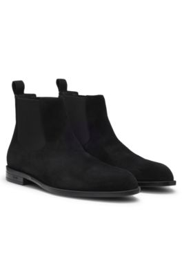 Suede Chelsea boots with elasticated panels, Black