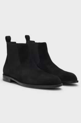 Suede Chelsea boots with elasticated panels, Black