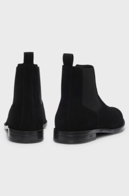 Suede Chelsea boots with elasticated panels, Black