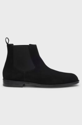 Suede Chelsea boots with elasticated panels, Black