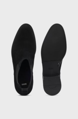 Suede Chelsea boots with elasticated panels, Black