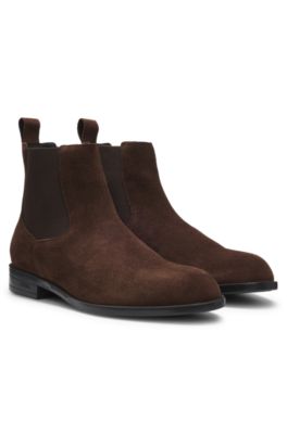 Suede Chelsea boots with elasticated panels, Dark Brown